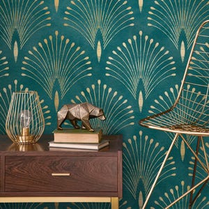 Art Deco Teal Gold Tapete - C011