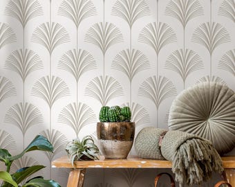 Art Deco Wallpaper Featuring a Fan Pattern in Beige and Taupe - C218