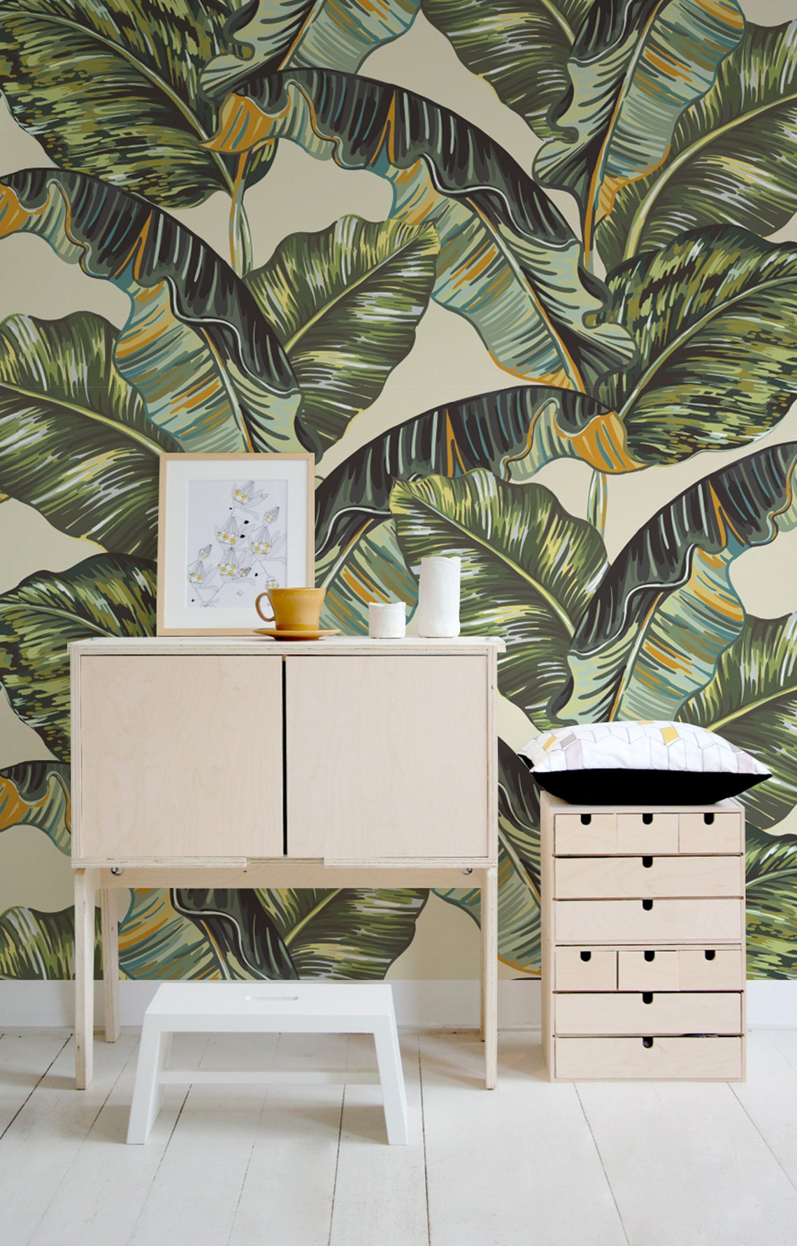Removable Wallpaper Banana Leaf Wallpaper Tropical | Etsy