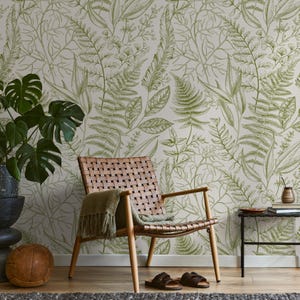 Victorian Botanical Green Cream Wallpaper - C043