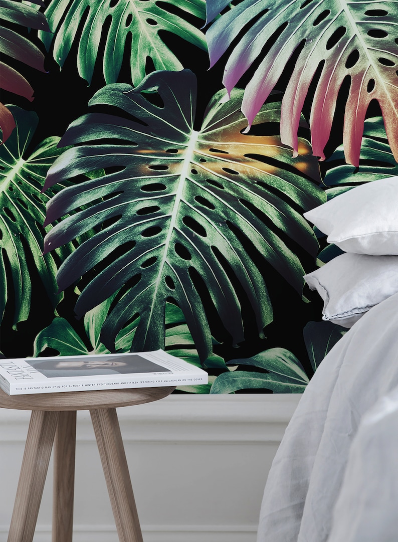 Monstera Leaf Wallpaper Removable Wall Decor Peel and Stick Etsy