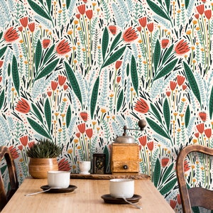 Scandinavian Floral Wallpaper / Peel and Stick Wallpaper Removable Wallpaper Home Decor Wall Art Wall Decor Room Decor D398 image 2