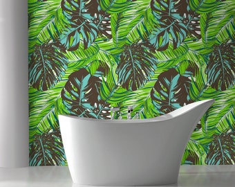 Wallpaper Peel and Stick Wallpaper Removable Wallpaper Home Decor Wall Art Wall Decor Room Decor / Tropical Leaves Wallpaper - B104