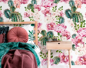 Wallpaper Peel and Stick Wallpaper Removable Wallpaper Home Decor Wall Art Wall Decor Room Decor / Floral Roses Cactus Wallpaper - B020