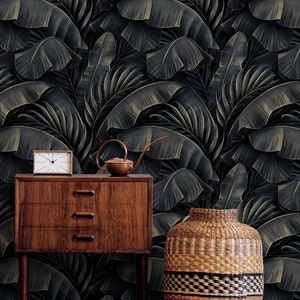 Wallpaper Peel and Stick Wallpaper Removable Wallpaper Home Decor Wall Art Wall Decor Room Decor / Banana Dark Leaves Wallpaper - C444