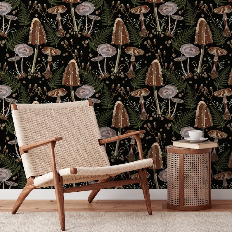 Dark Mushroom Wallpaper Dark Floral Wallpaper Peel and Stick and ...