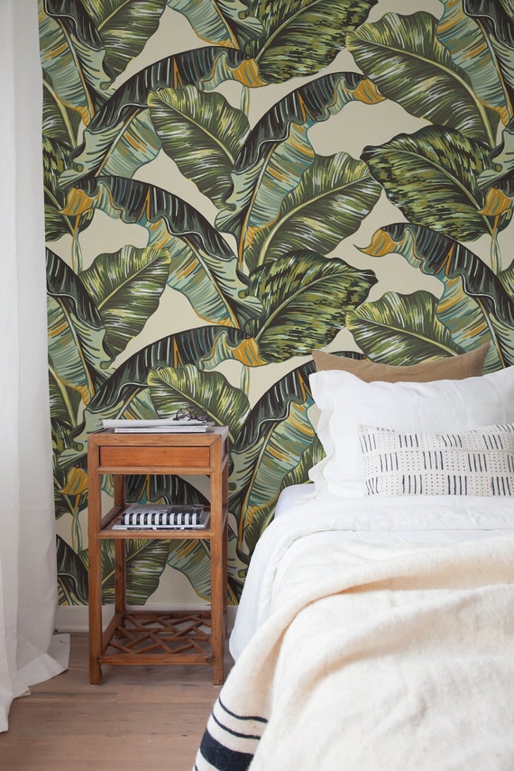 Removable Wallpaper Banana Leaf Wallpaper Tropical Etsy