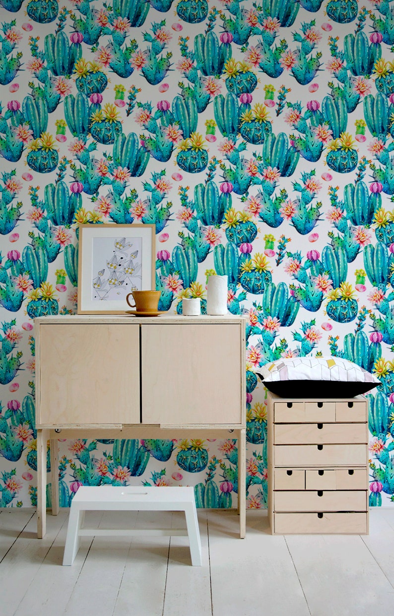 Floral Cactus Wallpaper Floral Wallpaper Removable - Etsy