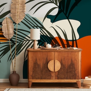 Modern Tropical Abstract Teal Green Wallpaper - C080