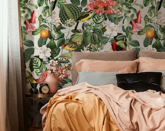 Botanical Removable Wallpaper, Nature Colors Wall Mural - E107 B