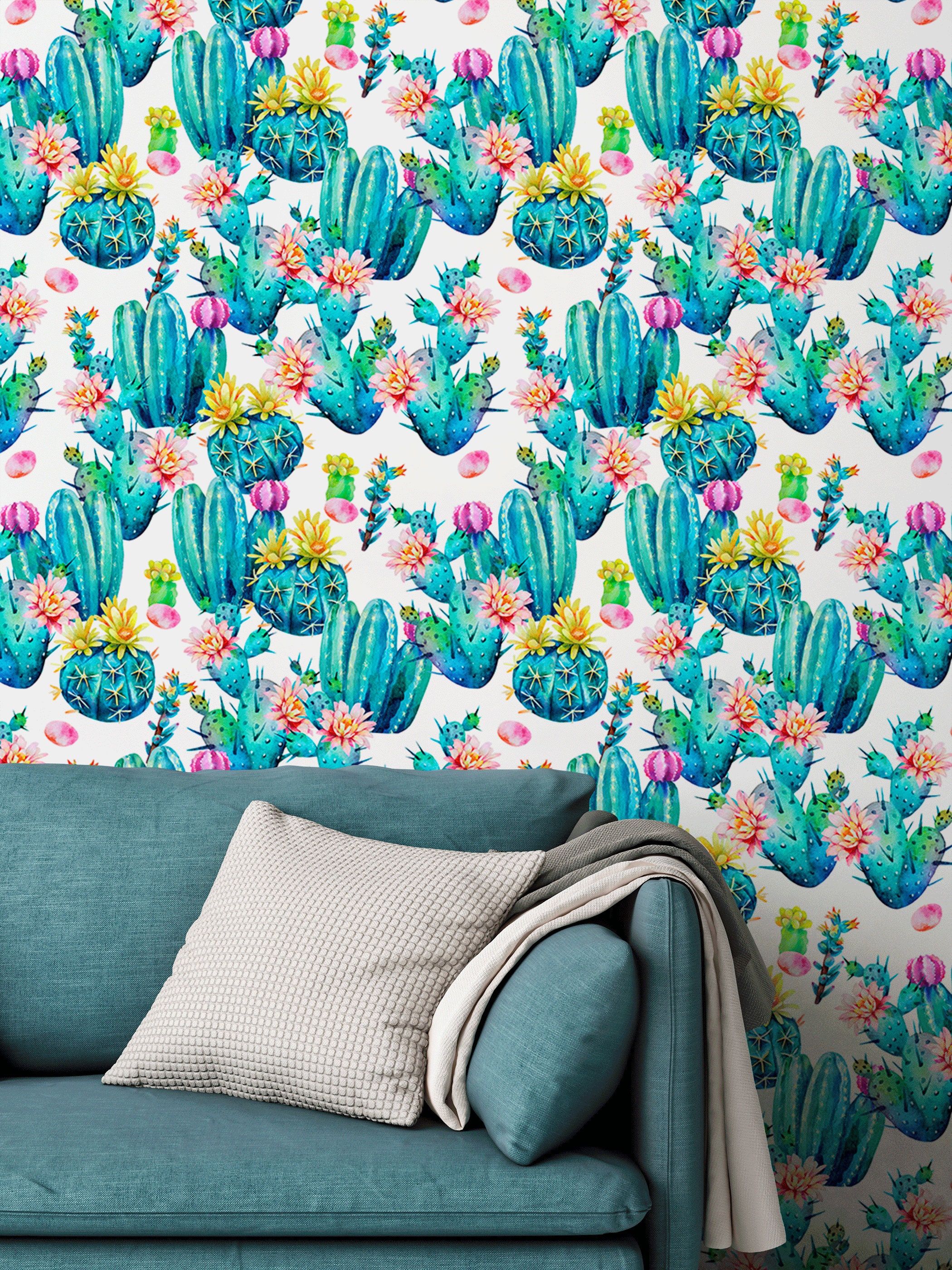 Floral Cactus Wallpaper Floral Wallpaper Removable | Etsy