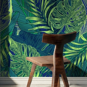 Wallpaper Peel and Stick Wallpaper Removable Wallpaper Home Decor Wall Art Wall Decor Room Decor / Tropical Jungle Leaves Wallpaper - B131