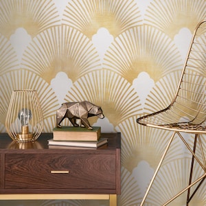 Art Deco Geometric Gold White Wallpaper - C007