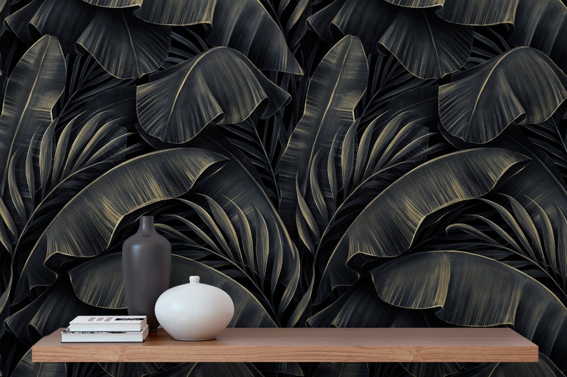 Wallpaper Peel and Stick Wallpaper Removable Wallpaper Home Decor Wall Art Wall Decor Room Decor / Banana Dark Leaves Wallpaper C444 image 5