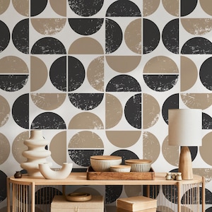 Geometric Modern Taupe & Black Wallpaper - C028