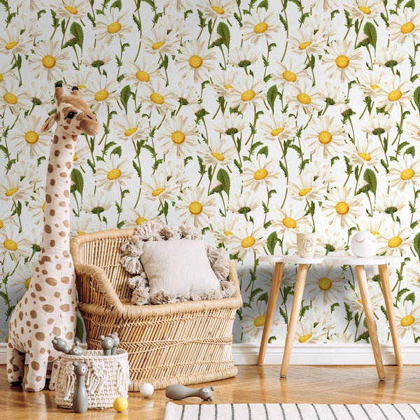 Wallpaper Peel and Stick Wallpaper Removable Wallpaper Home Decor Wall Art Wall Decor Room Decor / Cute Flower Daisy Wallpaper - A209