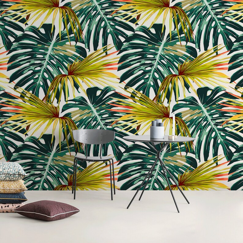 Monstera Leaf Wallpaper Removable Walldecor Peel and Stick Etsy