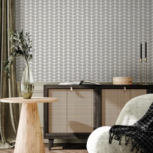 Carta da parati con foglie scandinave grigie - C194