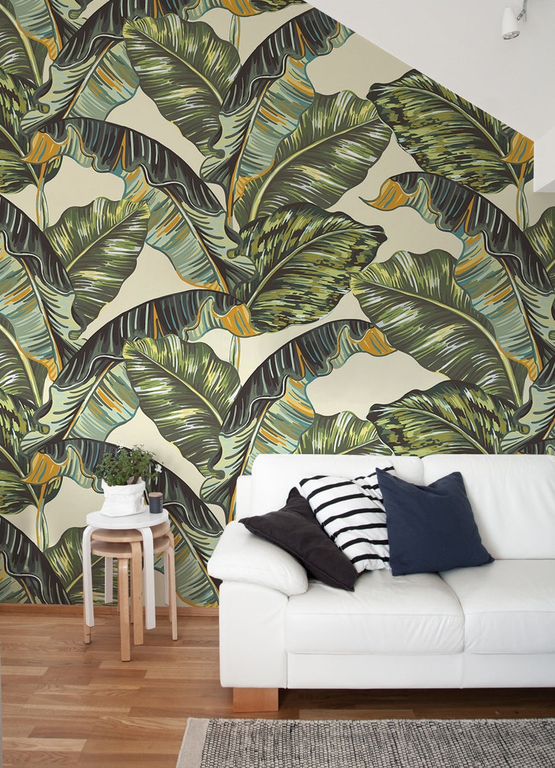 Removable Wallpaper Banana Leaf Wallpaper Tropical Etsy