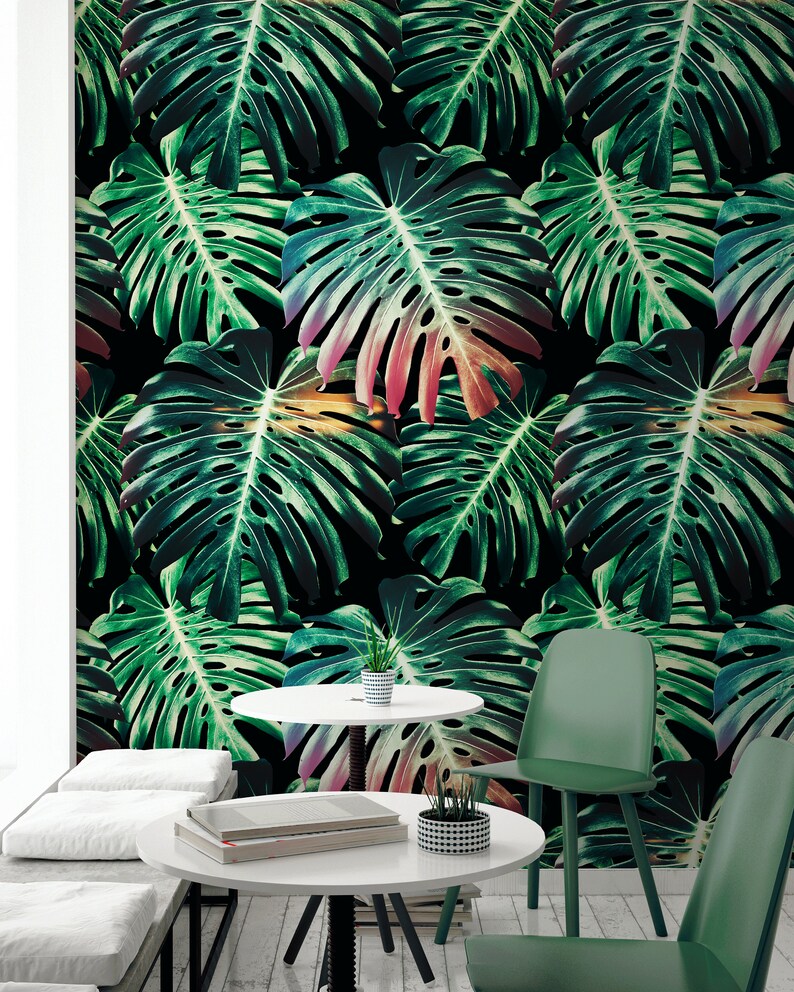 Monstera Leaf Wallpaper Removable Wall Decor Peel and Stick Etsy