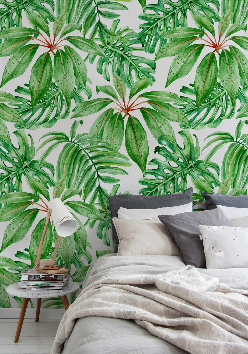 Monstera Leaf Wallpaper Removable Wall Decor Peel and Stick Etsy