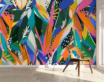 Wallpaper Peel and Stick Wallpaper Removable Wallpaper Home Decor Wall Art Wall Decor Room Decor / Colorful Abstract Leaves Wallpaper - C346