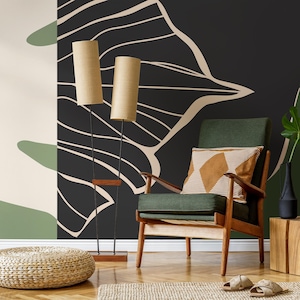 Mid-Century Abstract Green & Tan Wallpaper - C147