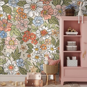 Annete Vintage Meadow Flowers Mural Large Scale Wallpaper Floral Peel and Stick Removable Repositionable or Traditional Pre-pasted ZACH image 5
