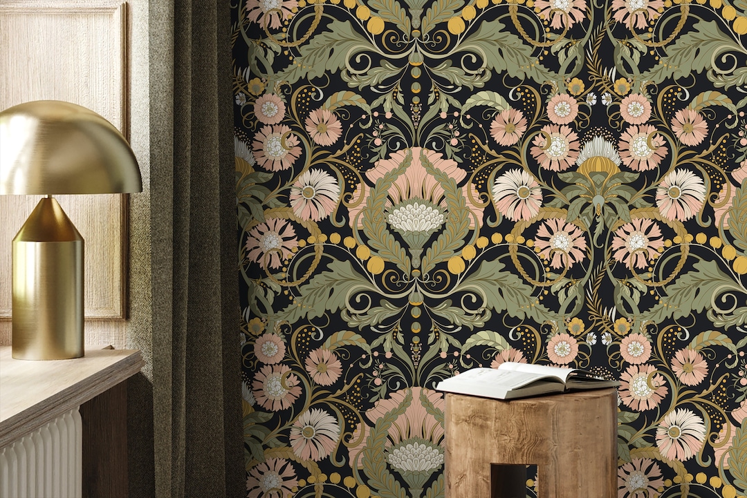 Floral Art Nouveau Wallpaper / Peel and Stick Wallpaper Removable