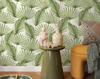 Exotic palm leaf wall mural, available in removable and traditional wallpaper material, tropical palm print wall mural - E074