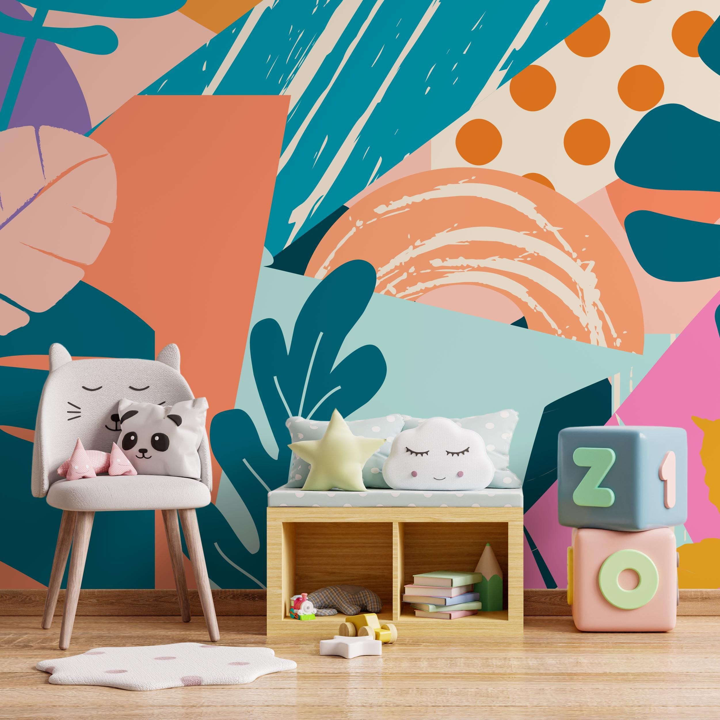 春の訪れ アート パステルカラー インテリアパネル オブジェ ツバメ 縁起画 新 Tropical Abstract Teal Orange Wallpaper - C106 - Etsy