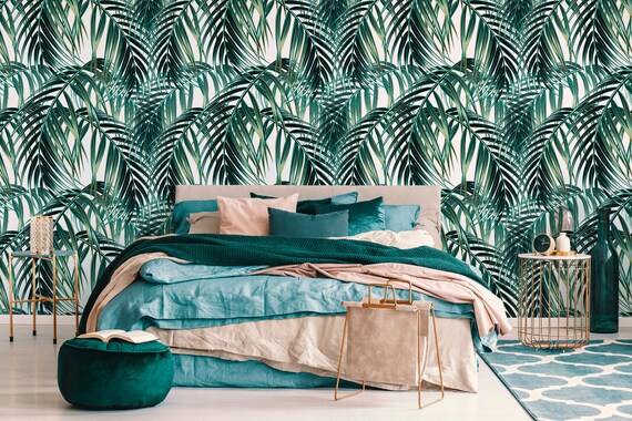 Palm Leaf Wallpaper Removable Wallpaper Temporary Wallpaper - Etsy