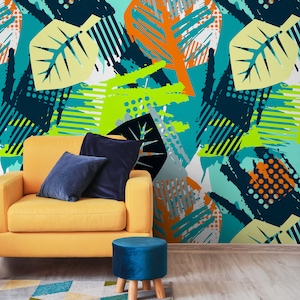 Wallpaper Peel and Stick Wallpaper Removable Wallpaper Home Decor Wall Art Wall Decor Room Decor / Abstract Leaves Wallpaper - A799
