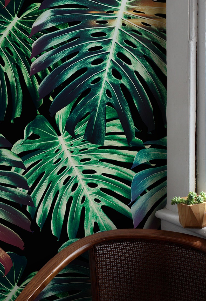 Monstera Leaf Wallpaper Removable Wall Decor Peel and Stick | Etsy