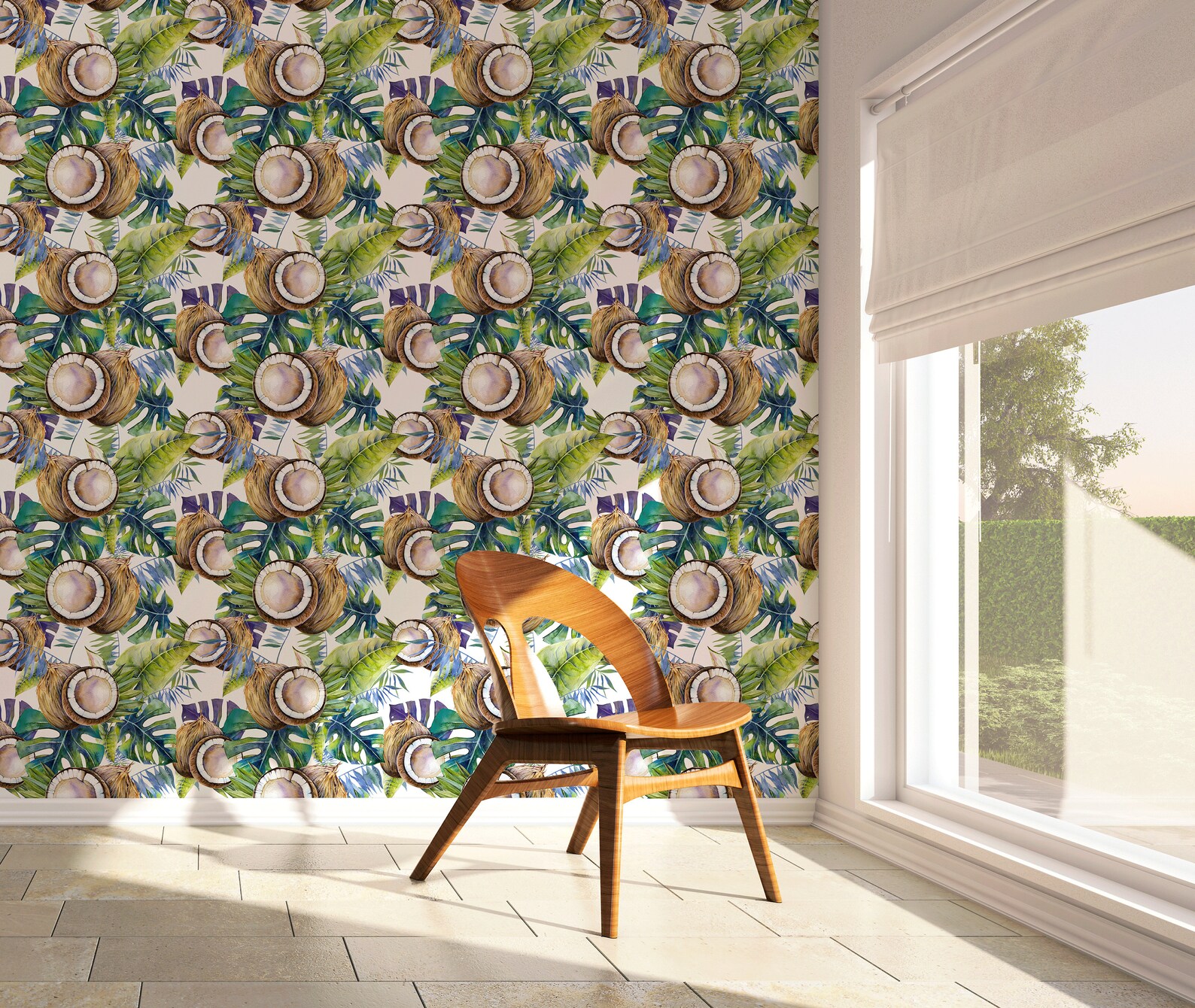 Coconut Wallpaper Palm Leaves Wallpaper Watercolor Vibrant | Etsy