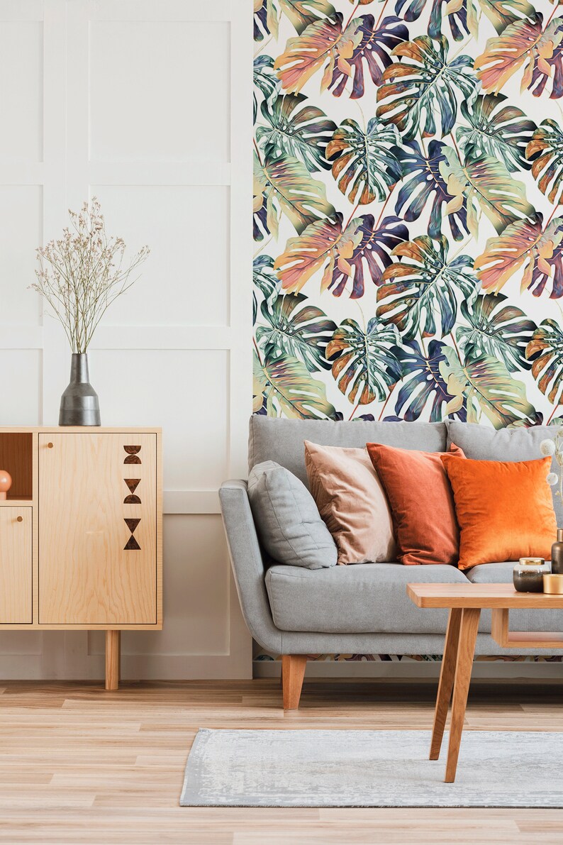 Monstera Leaf Wallpaper Removable Wall Decor Peel and Stick Etsy
