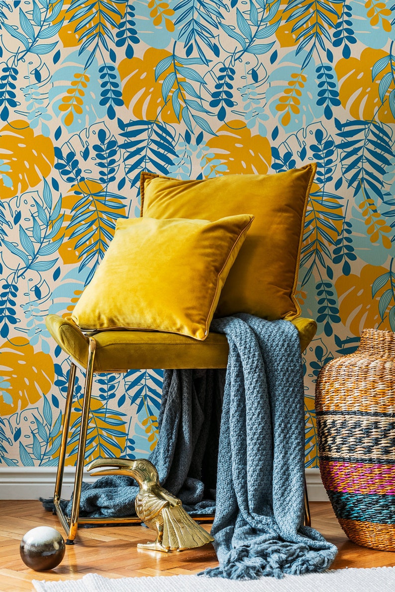 Removable Wallpaper Tropical Leaves Botanical Temporary Etsy