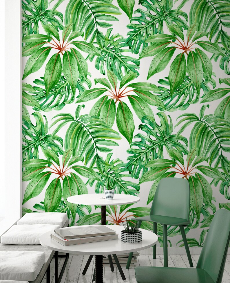 Monstera Leaf Wallpaper Removable Wall Decor Peel and Stick Etsy