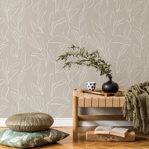 Modern Minimalist Taupe & White Wallpaper - C173