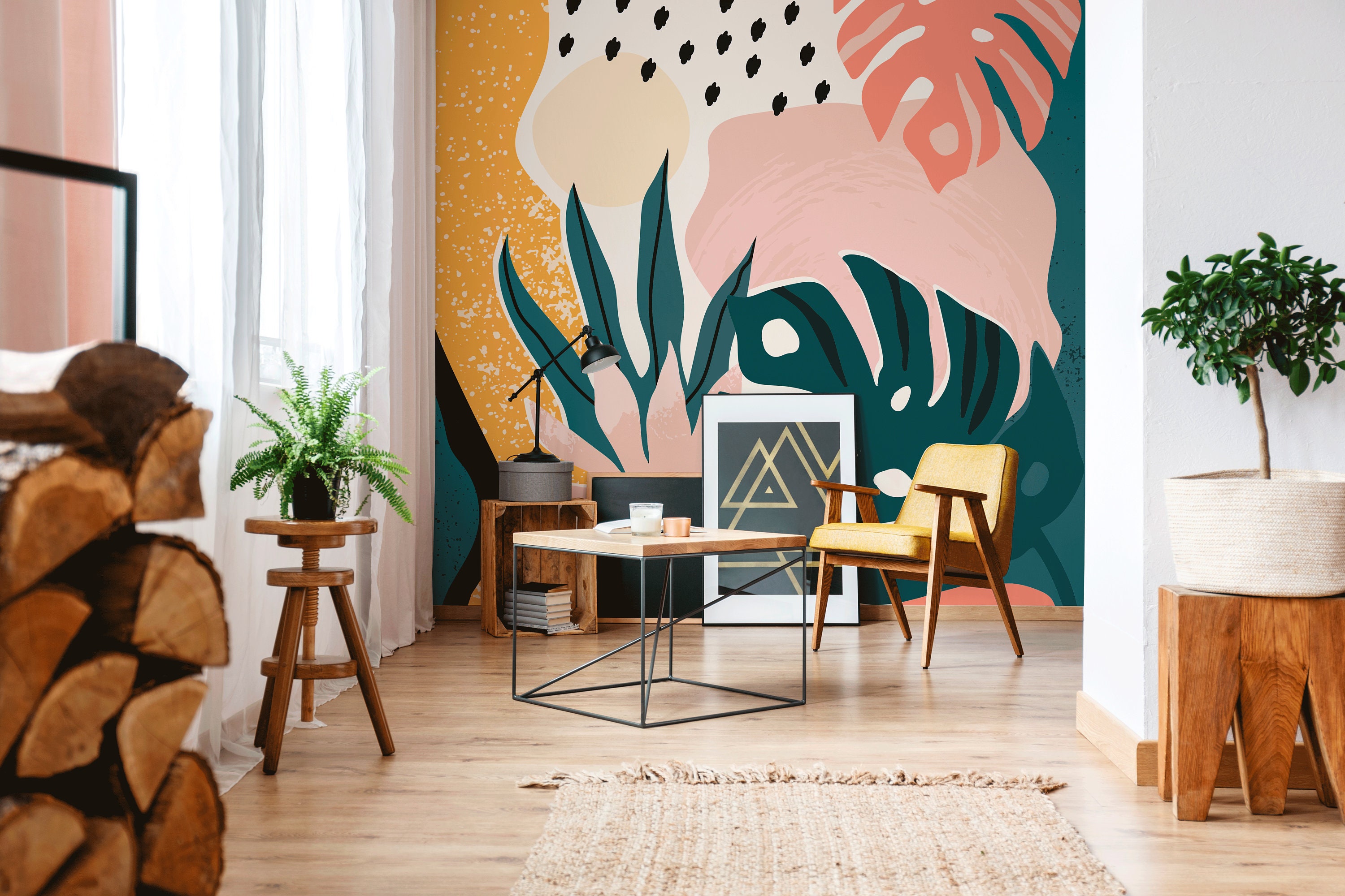 Fonds d'écran Monstera, Fond Floral, Auto-Adhésif, Amovible, Feuille, Mural - B500