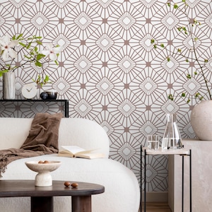 Art Deco Geometrische Braun Weiß Tapete - C036