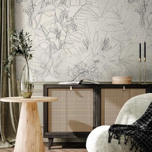 Tapete zum Abziehen und Aufkleben Abnehmbare Tapete Wohnkultur Raumdekor / Neutrale Boho-Tapete Tropische Blumentapete - C095