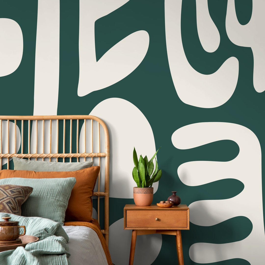 Green Abstract Art Mural Modern Wallpaper Peel and Stick Wallpaper