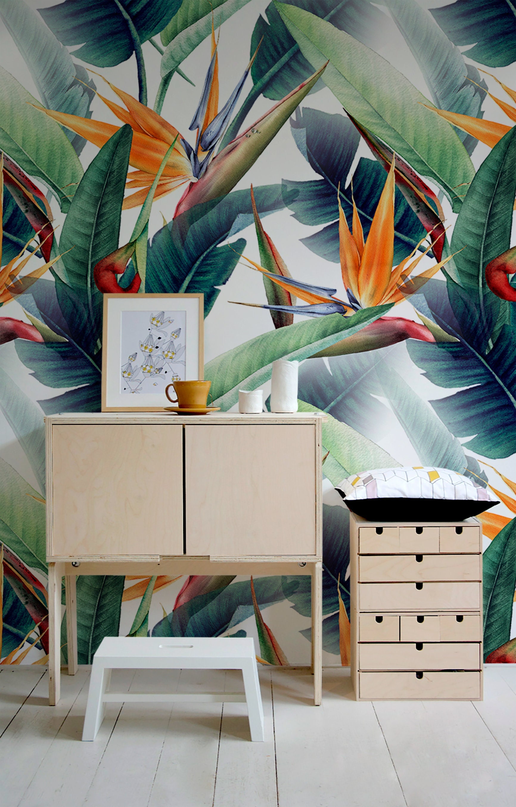 Bird of paradise floral Tropical mural Removable wallpaper Self adhesive decor Bird of paradise floral Tropical mural Removable wallpaper Self adhesive decor
