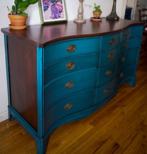Sold Federal Style Vintage Dresser Antique Dresser Teal Etsy