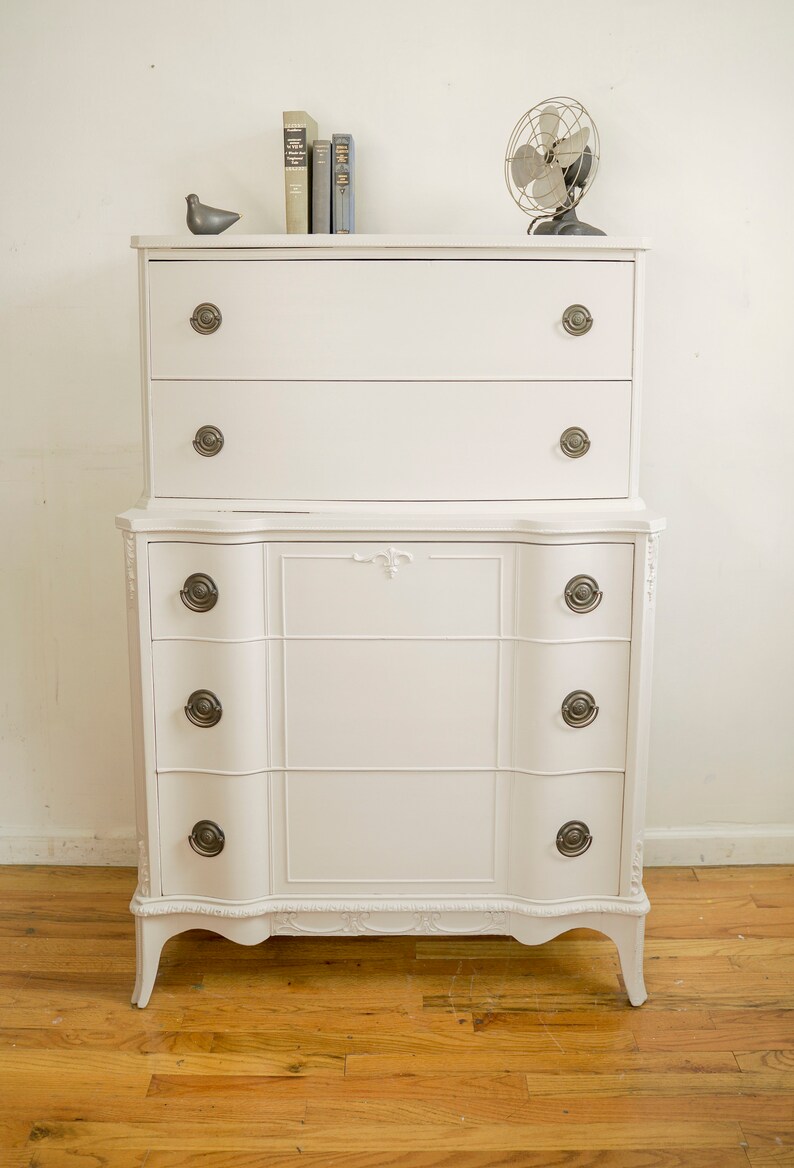 Antique Highboy Dresser Grey Beige Neutral Dresser Chest Etsy