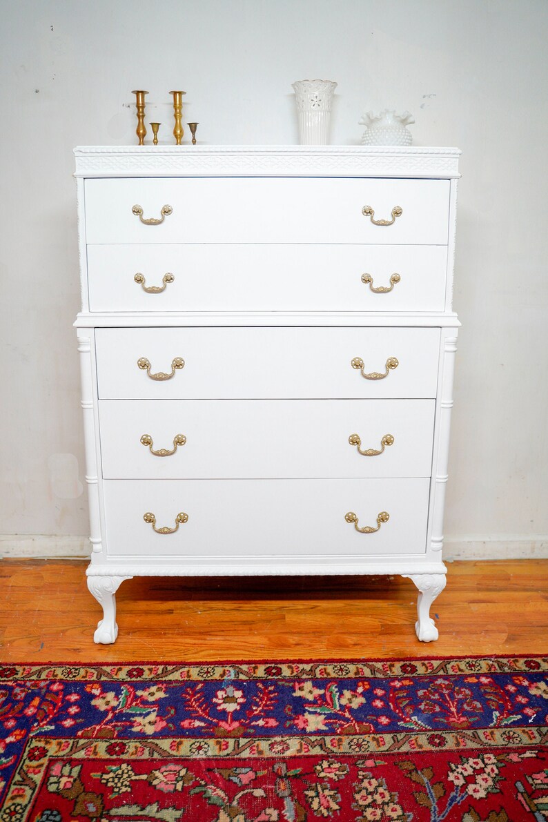 White Vintage Highboy Dresser Antique John Stuart Dresser Etsy