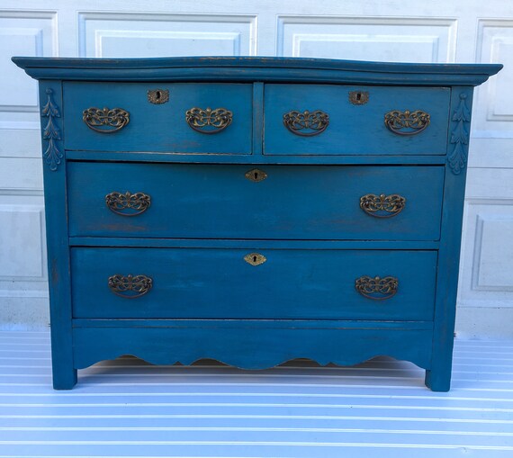 Sold Refurbished Antique Dresser Vintage Dresser Blue Etsy