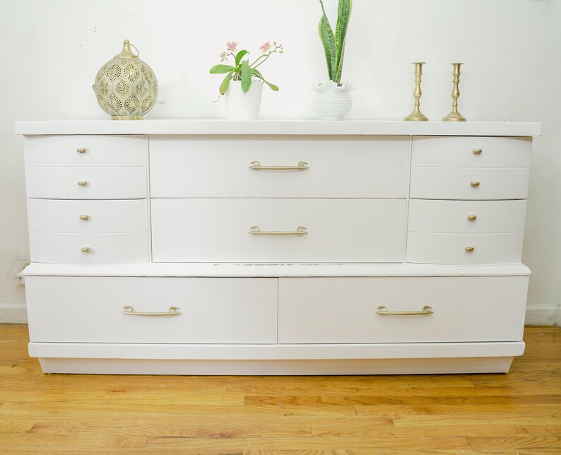 Mid Century Modern Painted Dresser White And Gold Modern Etsy