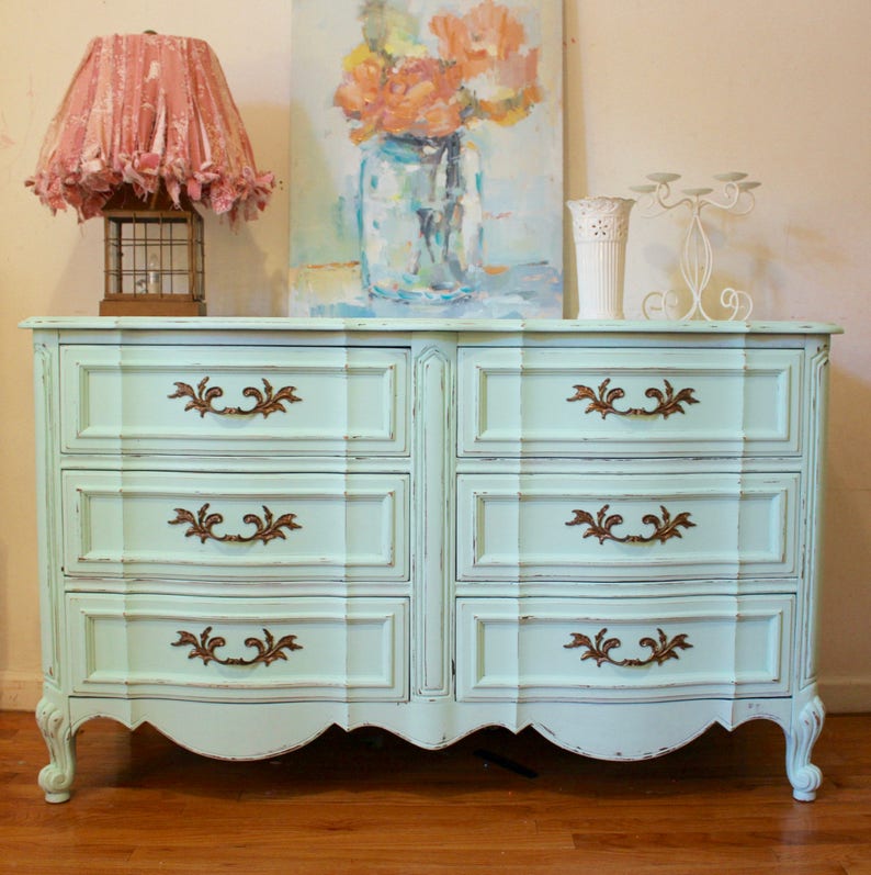 Sold Shabby Chic Dresser French Provincial Dresser Mint Etsy